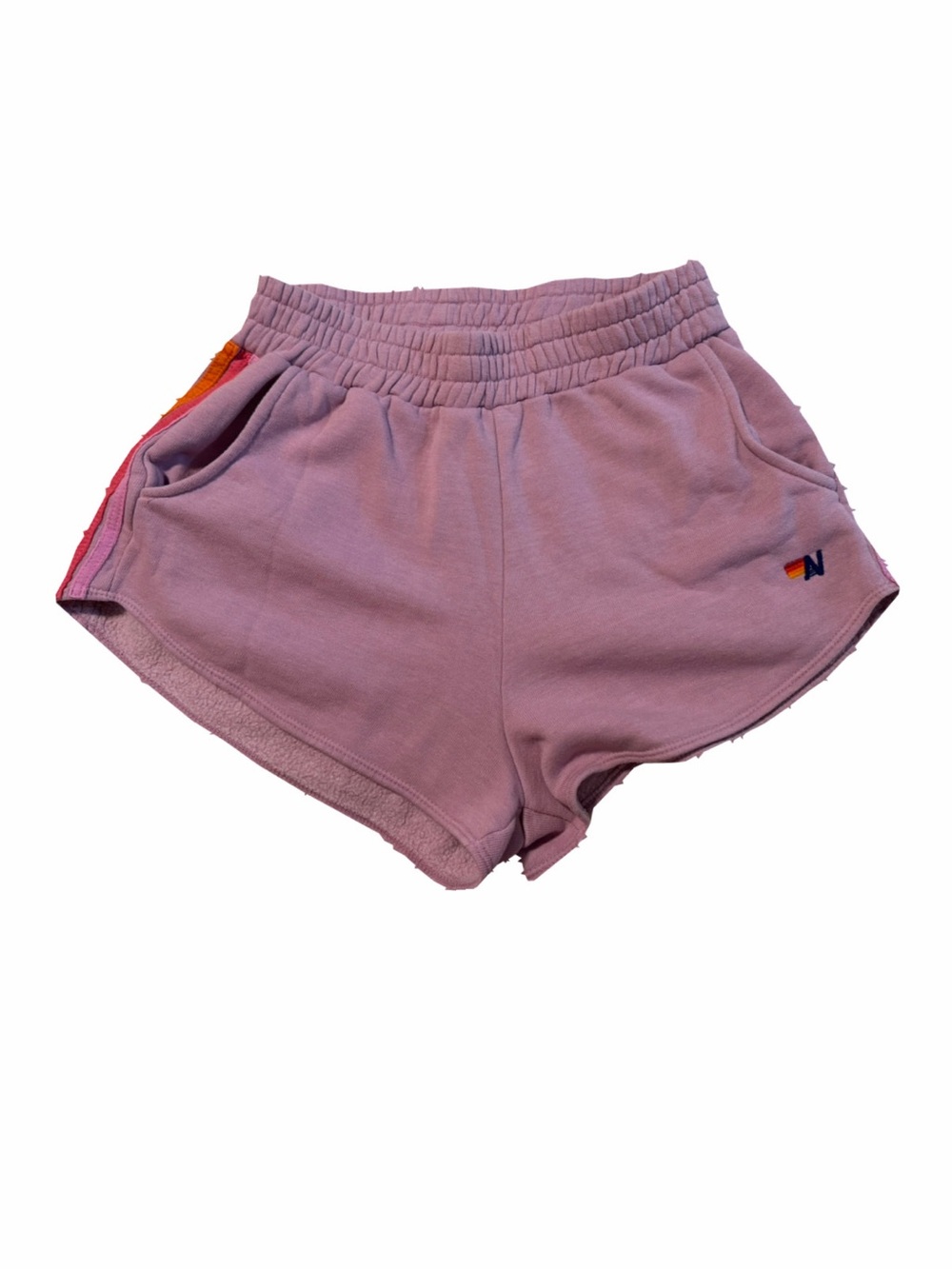 Aviator Nation - Lavender Athletic Shorts with Rainbow Side Stripes